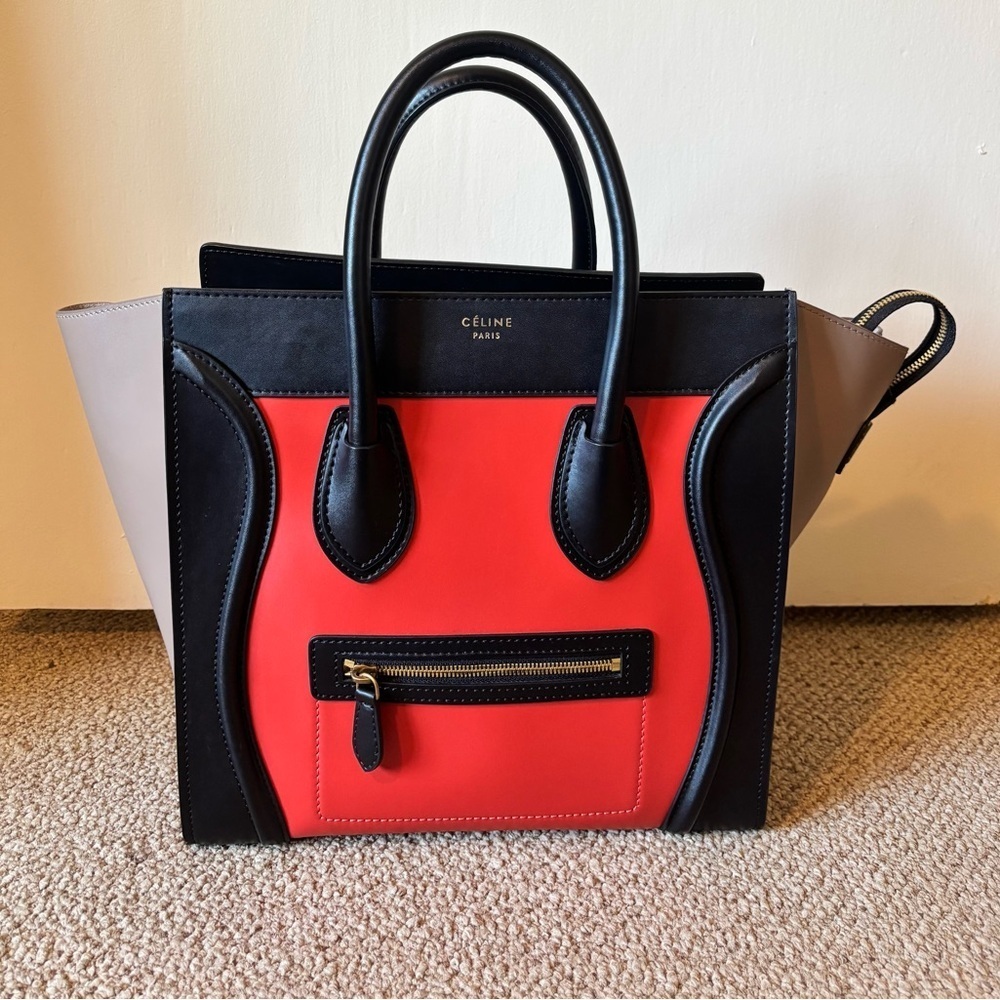 Celine Céline Mini Luggage Tri Colour Color Luggage Travel Leather Tote Bag - Picture 3 of 16